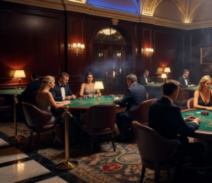Éjszakai blackjack terem prémium belső térrel és csillogó fényekkel a Veltorixx kaszinóban